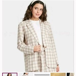 NWT “A New Day” Cream and Tan Large Gingham Checkered Blazer - Size XL